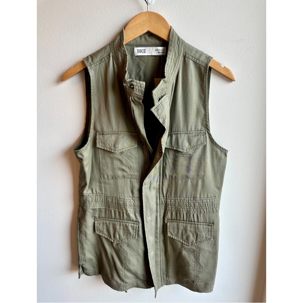 NWT - BKE Women's Canvas Vest - Olive Green - SZ Med